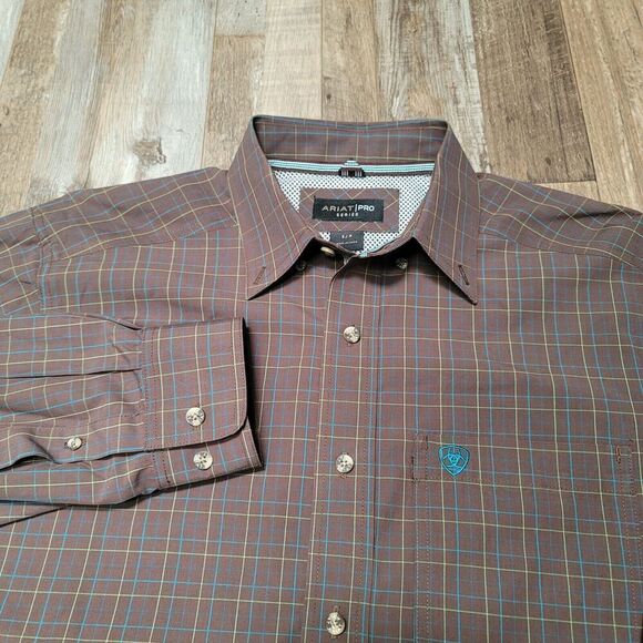Ariat Pro Series Shirt Men's Small Brown Long Sleeve Button Down Work - Picture 1 of 8